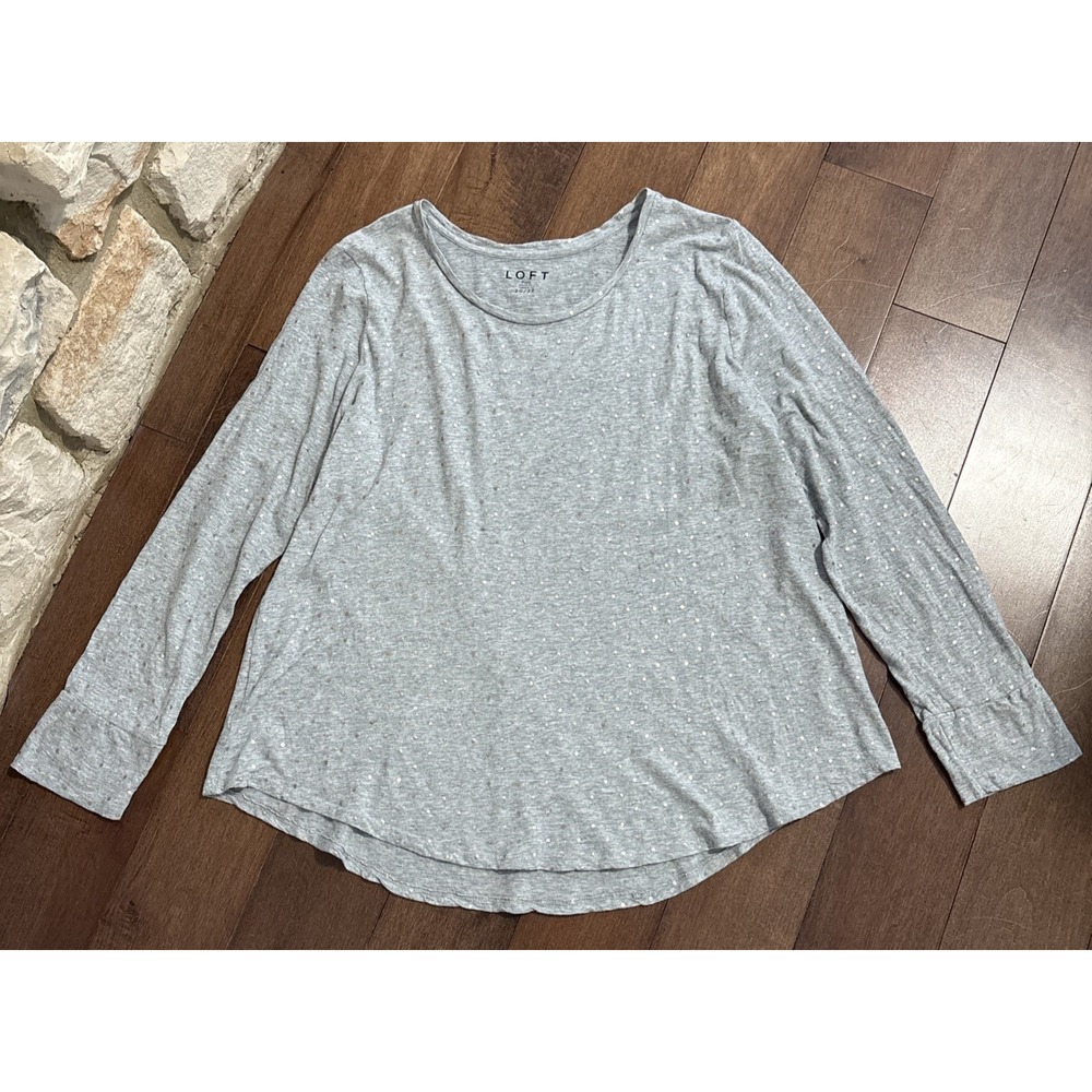 Loft Plus Metallic Polka Dot Long Sleeve Tee Shirt Womens 20/22 Gray Soft Cotton